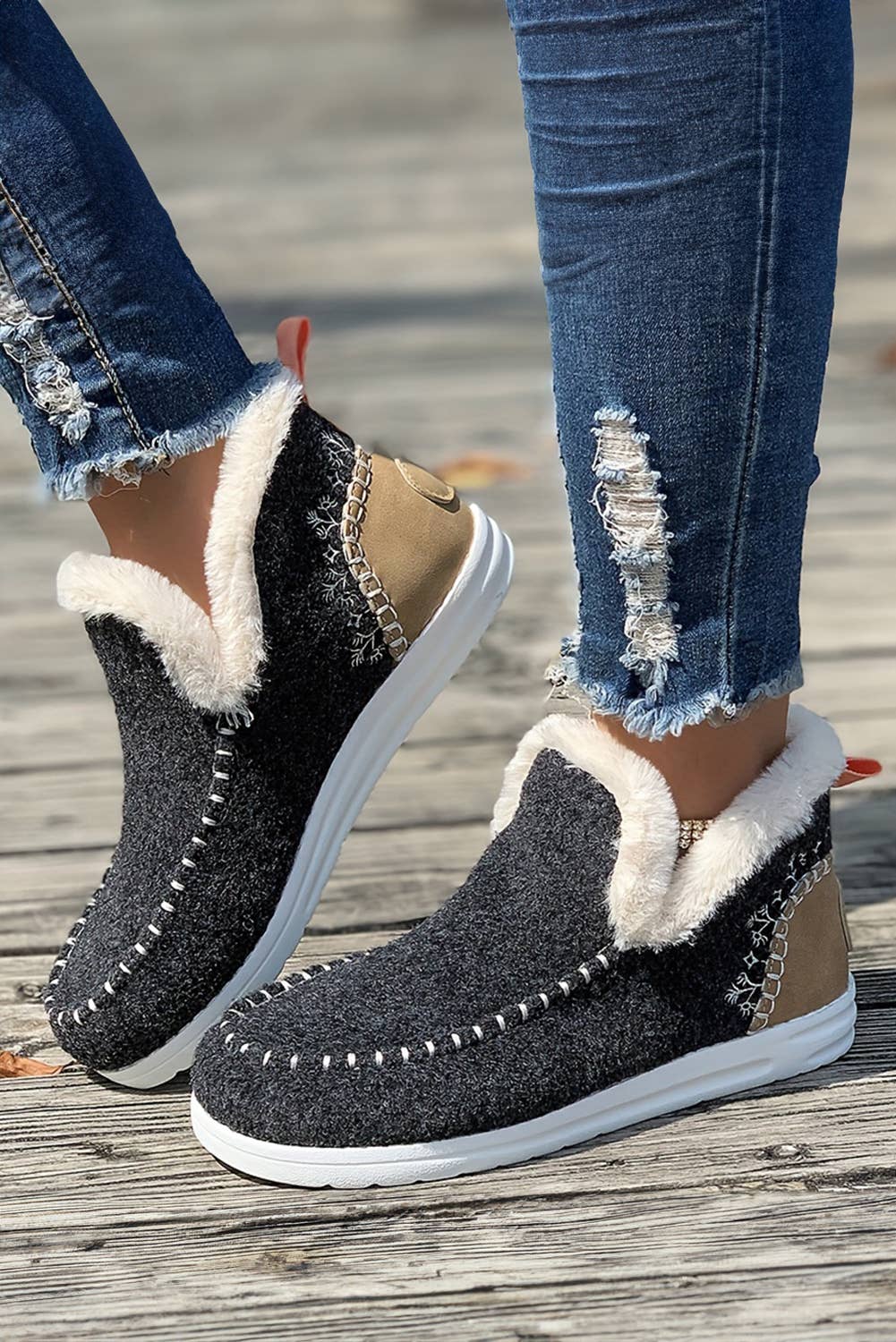 Anklet Boots Suede Stitching Patchwork Plush Lined